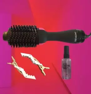 revlon hair dryer brush with clips and blowout spray